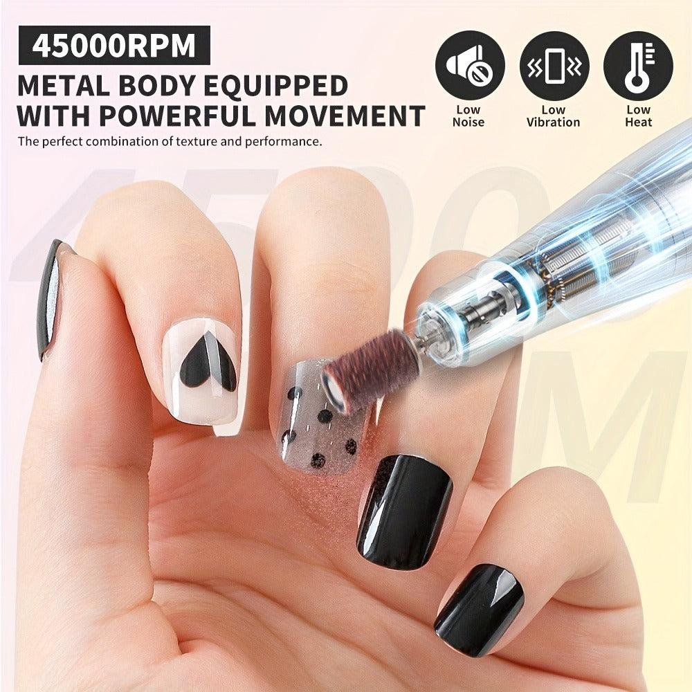 Electric Nail Drill 45000 RPM Rechargeable Kit with LCD Display and White or Golden Color Options — image 4