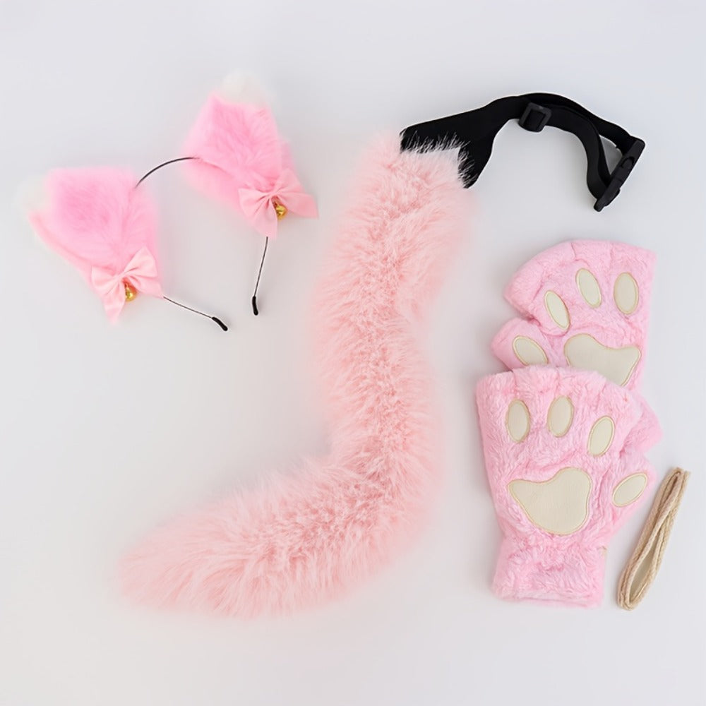 Cat Costume Set 3 Piece, Bell Ear Headband, Plush Paw Gloves & Adjustable Tail for Halloween, Cosplay — image 10