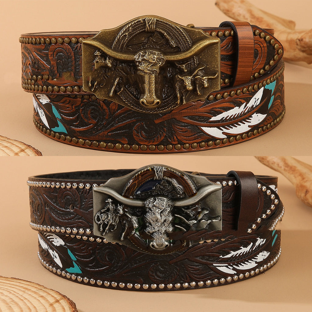 Western Cowboy Bullhead Punk Belt Retro Belt