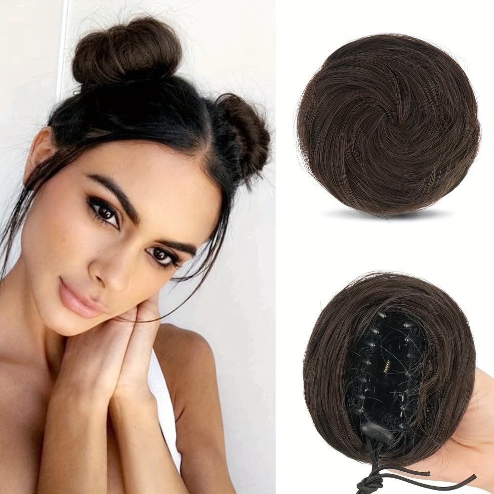 Mini Donut Bun Hairpiece with Cat Ears Claw Clip Messy Bun Synthetic Fiber Instant Updo – 2 Pcs Set for Women Girls All Hair 