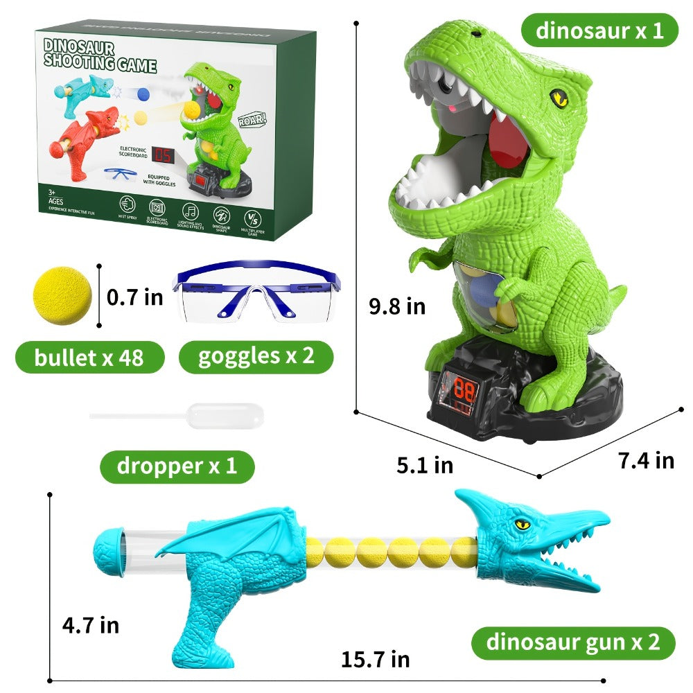 Dinosaur Shooting Game Toy with Sound Light & Spray, Movable Dino Target Launcher Set with Foam Bullets & Goggles for Boys Ki