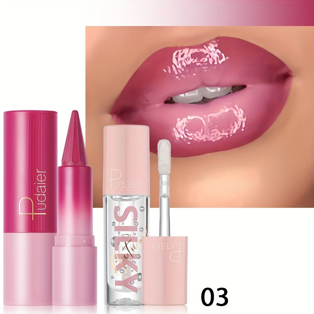 Lip Oil Lip Liner Duo 2-in-1 Precision Tip – Glossy Nourishing Hydrating Long-Lasting Silky Smooth Lip Color Pencil for Women