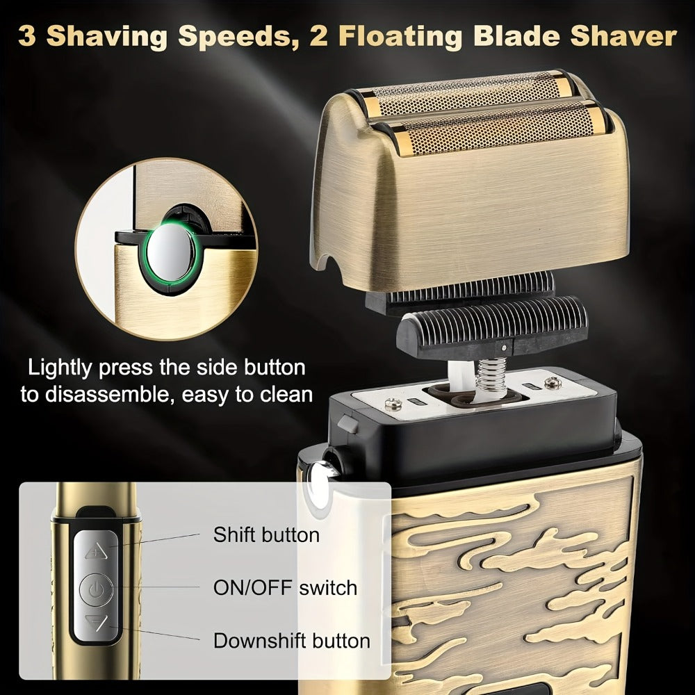 Cordless Hair Clipper & Trimmer Kit for Men – Professional Rechargeable Grooming Set, Golden Edition, Wireless Fade Clipper w