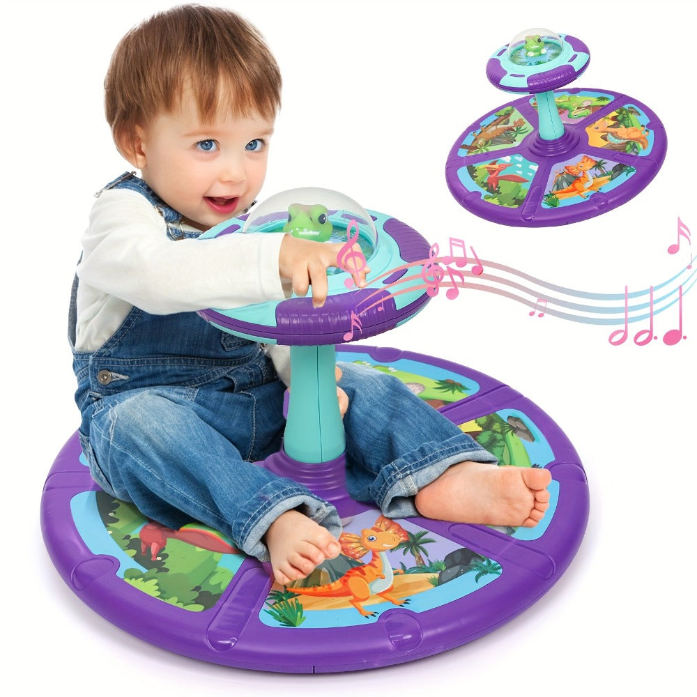 Dinosaur Sit and Spin Toy for Toddlers with Music & LED Flash Lights, 360° Spinning Seat Interactive Sensory Toy for Kids 18 