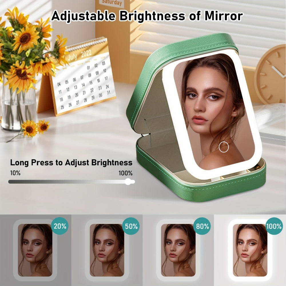 Lighted Makeup Case with LED Mirror & Cosmetic Organizer – 1200mAh Rechargeable USB Travel, for Makeup, Travel and Everyday V
