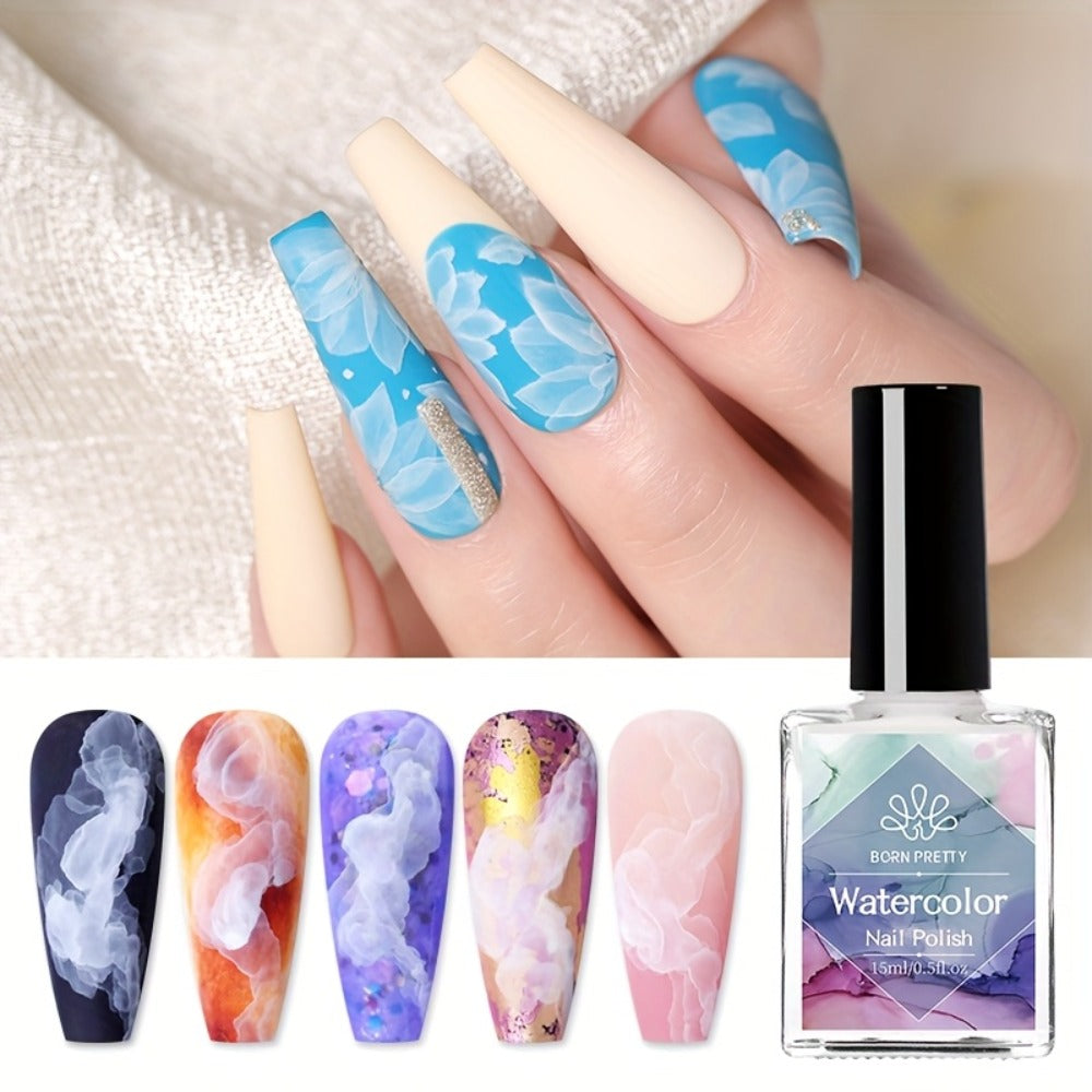 Gel Nail Polish Blooming White Watercolor Gel with Gradient Flower and Marble Effects for UV/LED Soak-Off Nail Art — image 1