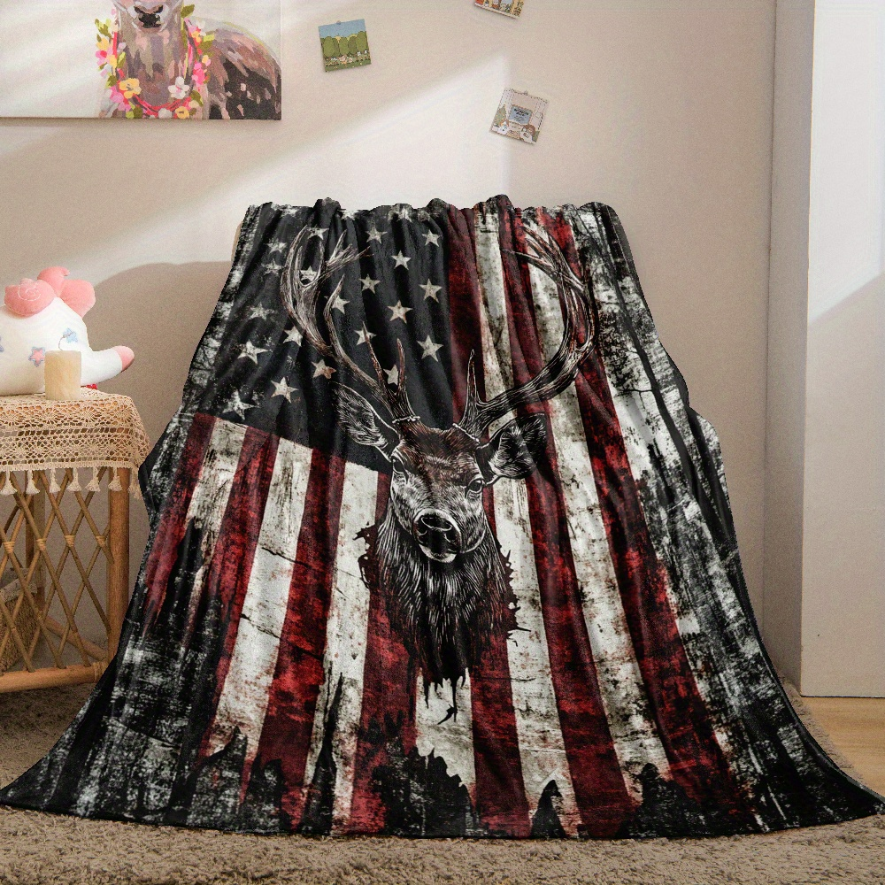 Deer Pattern Flannel Throw Blanket 200-250GSM, for Sofas, Beds and Everyday Home Comfort, with the Listed Configuration — ima