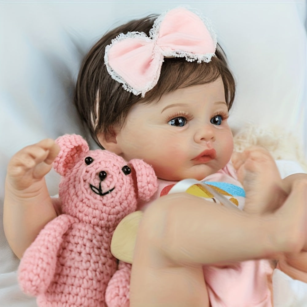 Reborn Doll, Soft-Body Sleeping Figure with Hand-Painted Details, Purple Bows and Floral Outfit — image 6