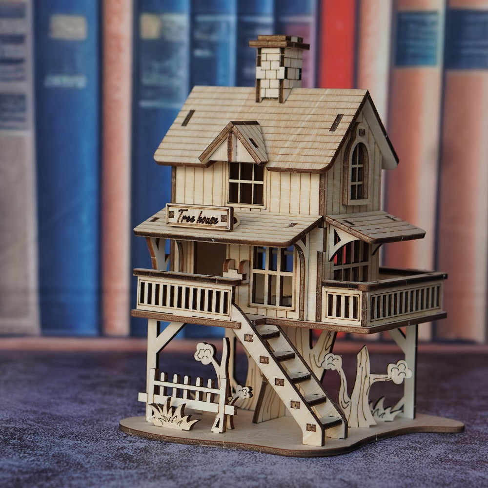 3D Wooden Tree House Puzzle Model Kit with 17 x 12.5 x 11.5 cm Display Size and Detailed Cabin Architecture — image 2