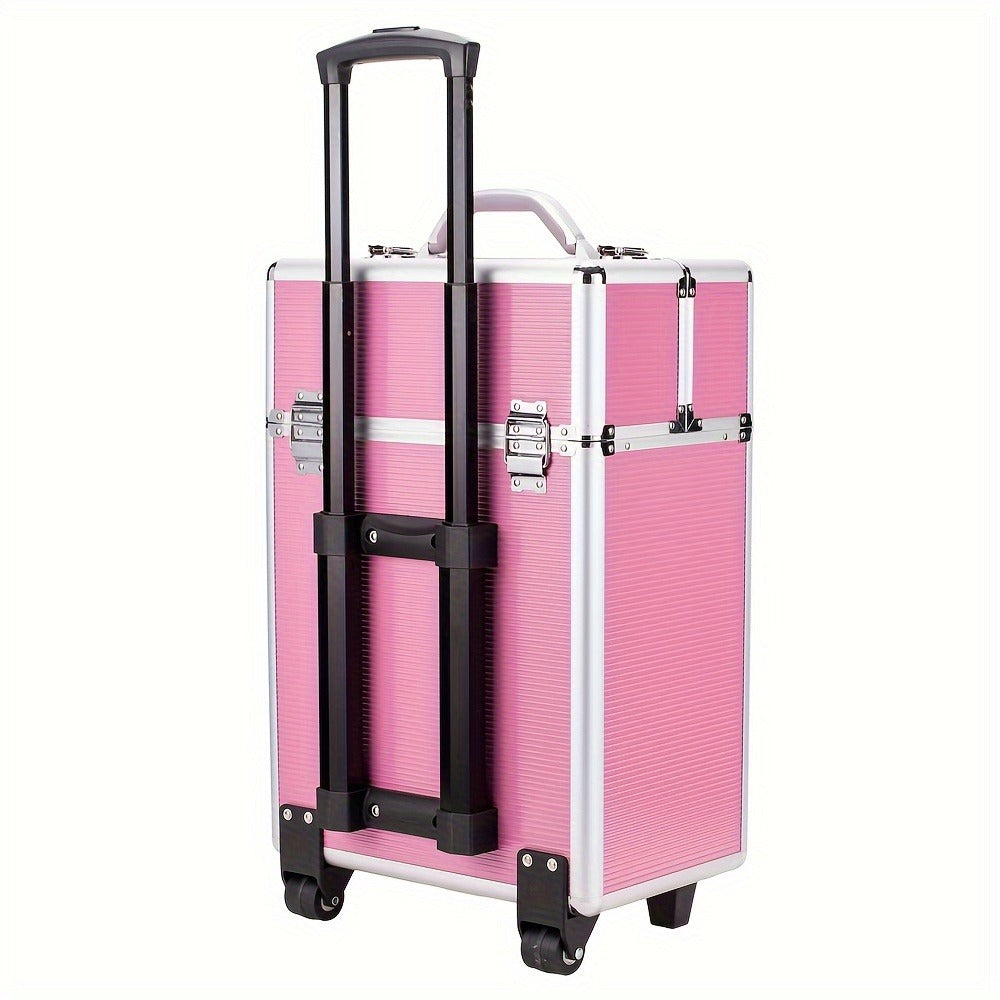 Makeup Train Case in a Lockable Aluminum Multi-Tier Design with Extendable Trays for Portable Salon and Travel Use — image 10