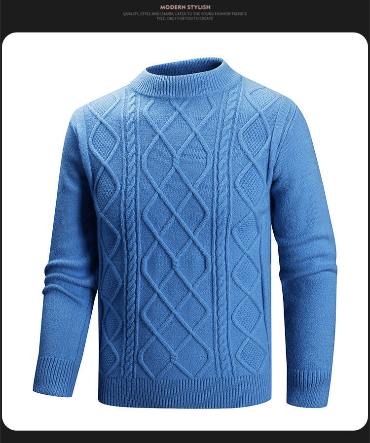 Mens Solid Color Casual Half High Neck Knit Top