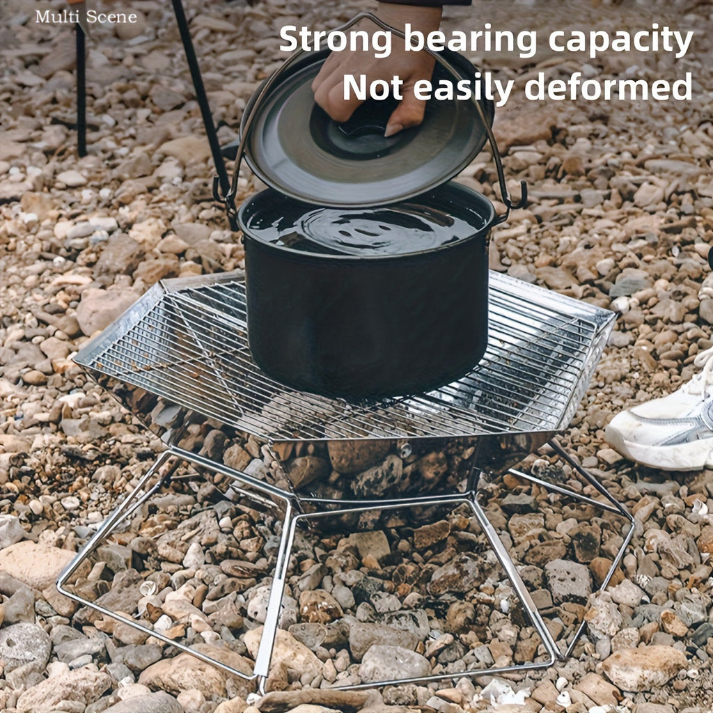 Hexagonal Folding Charcoal Grill with Stainless-Steel-Color Frame, Open Grid and Carry Bag for Outdoor Use — image 2