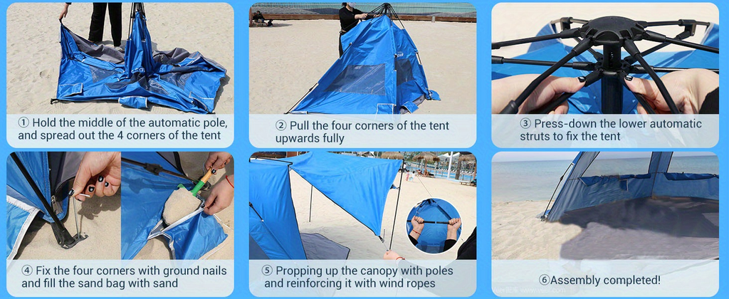 Convertible Beach Canopy Tent with Removable Roof, Four Setup Modes and Blue Checkout Color — image 7