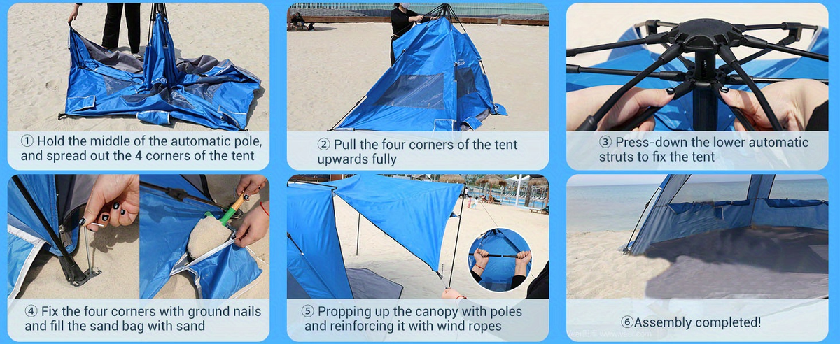 Convertible Beach Canopy Tent with Removable Roof, Four Setup Modes and Blue Checkout Color — image 7