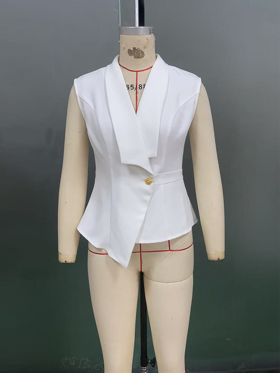 Solid Color Vest Straight-leg Trousers Suit For Women