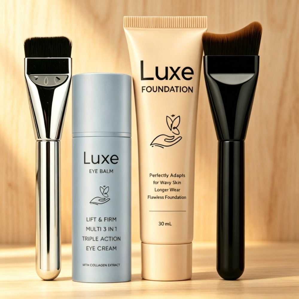 Liquid Foundation Makeup Set 4 Pcs, Full Coverage Buildable Foundation, Eye Cream Applicator & 2 Foundation Brushes — image 2
