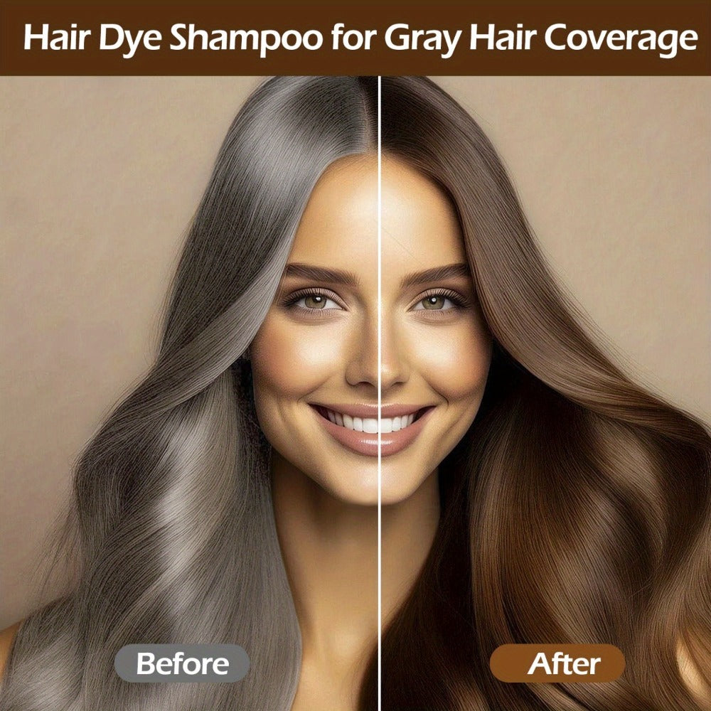 Herbal Hair Dye Shampoo 3-in-1 with Plant Squalene 2pcs 16.91oz, Instant Gray Hair Coverage, Natural Color in Minutes — image