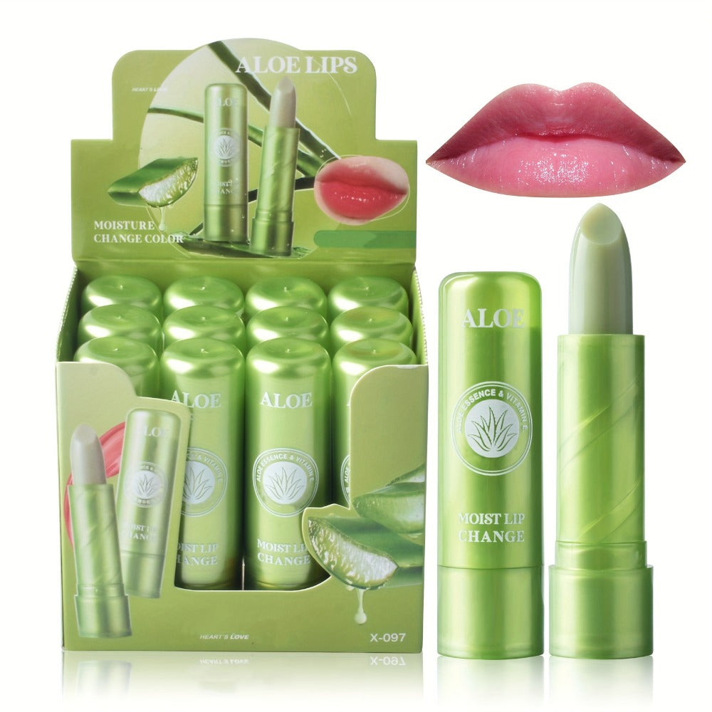 12-Piece Aloe-Themed Lip Balm Stick Set with Color-Changing Finish, Beeswax and Vitamin E Labels — image 7