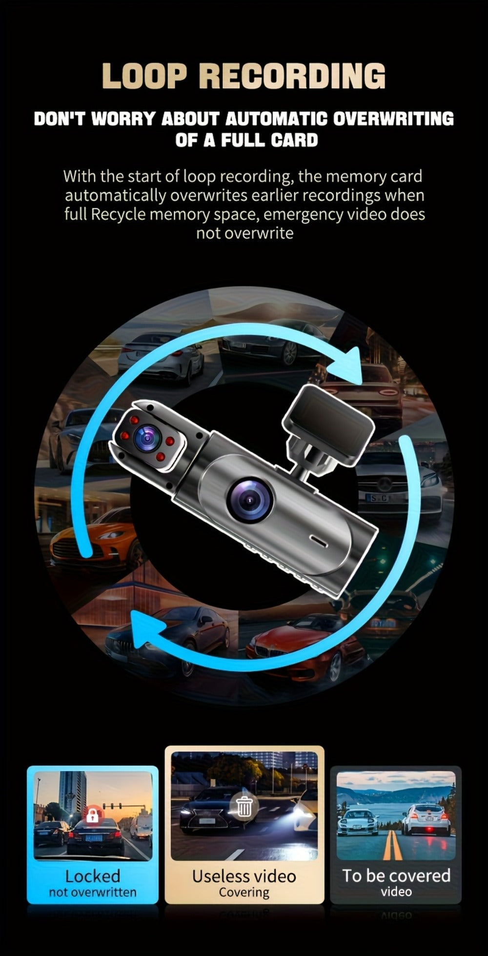 Dual Lens Dash Cam Front and Inside 1080P – Infrared Night Vision, Loop Recording, 3.16" IPS Screen, Wide Angle — image 12
