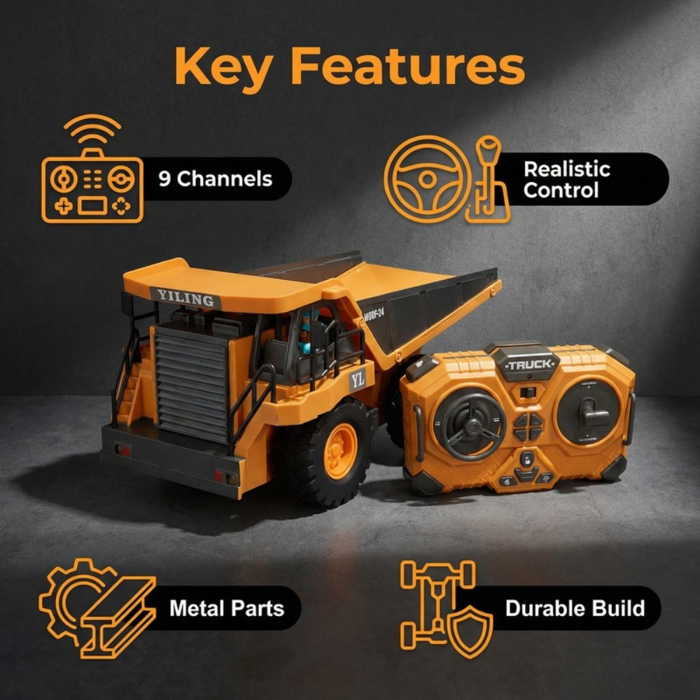 RC Construction Vehicle Toy 2.4GHz Remote Control Excavator Bulldozer Loader with Alloy Metal Cover Lights & Sound Effects — 