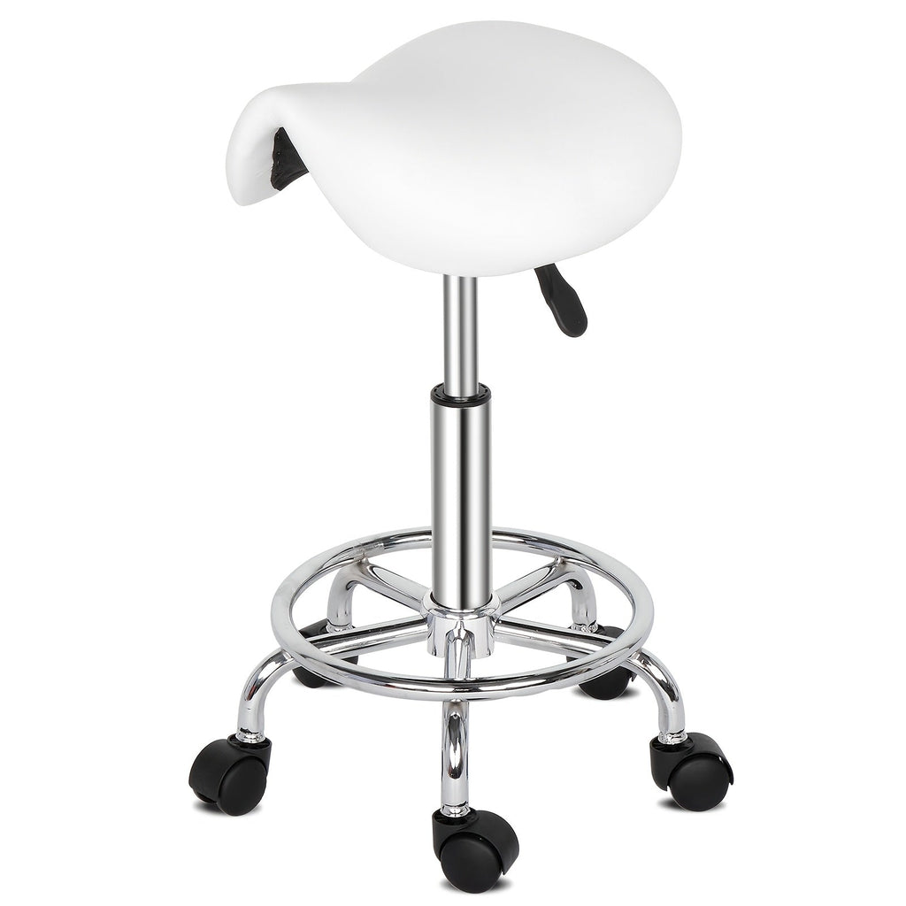 Saddle & Round Salon Stool with Backrest 360-Degree Swivel, Adjustable Height Professional Chair for Salon — image 1