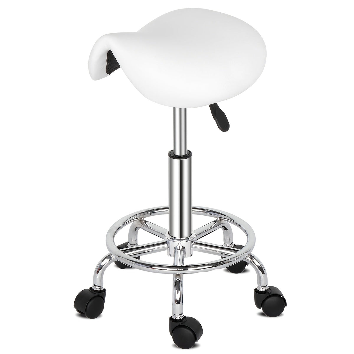 Saddle & Round Salon Stool with Backrest 360-Degree Swivel, Adjustable Height Professional Chair for Salon — image 1