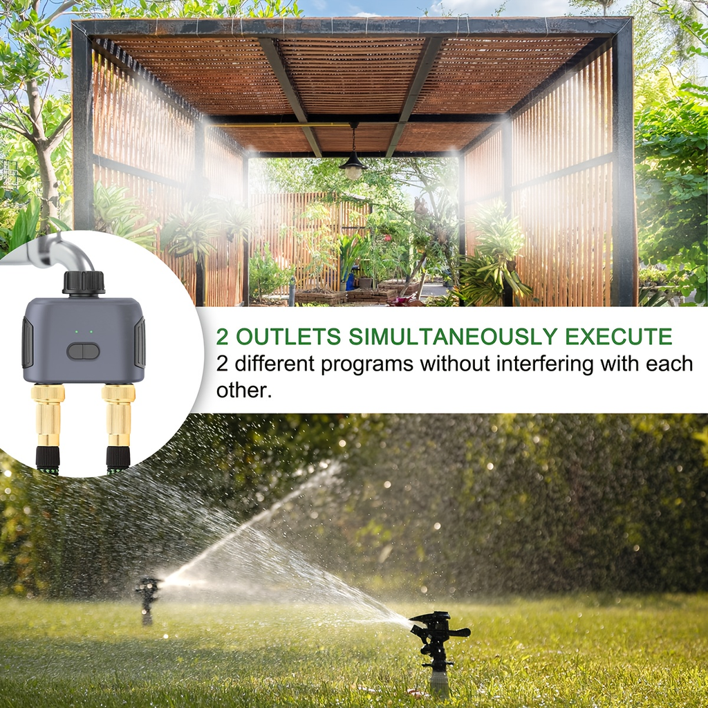WiFi Sprinkler Timer Smart 2-Zone Irrigation System with App & Alexa Voice Control, for Garden, Lawn and Yard Watering — imag