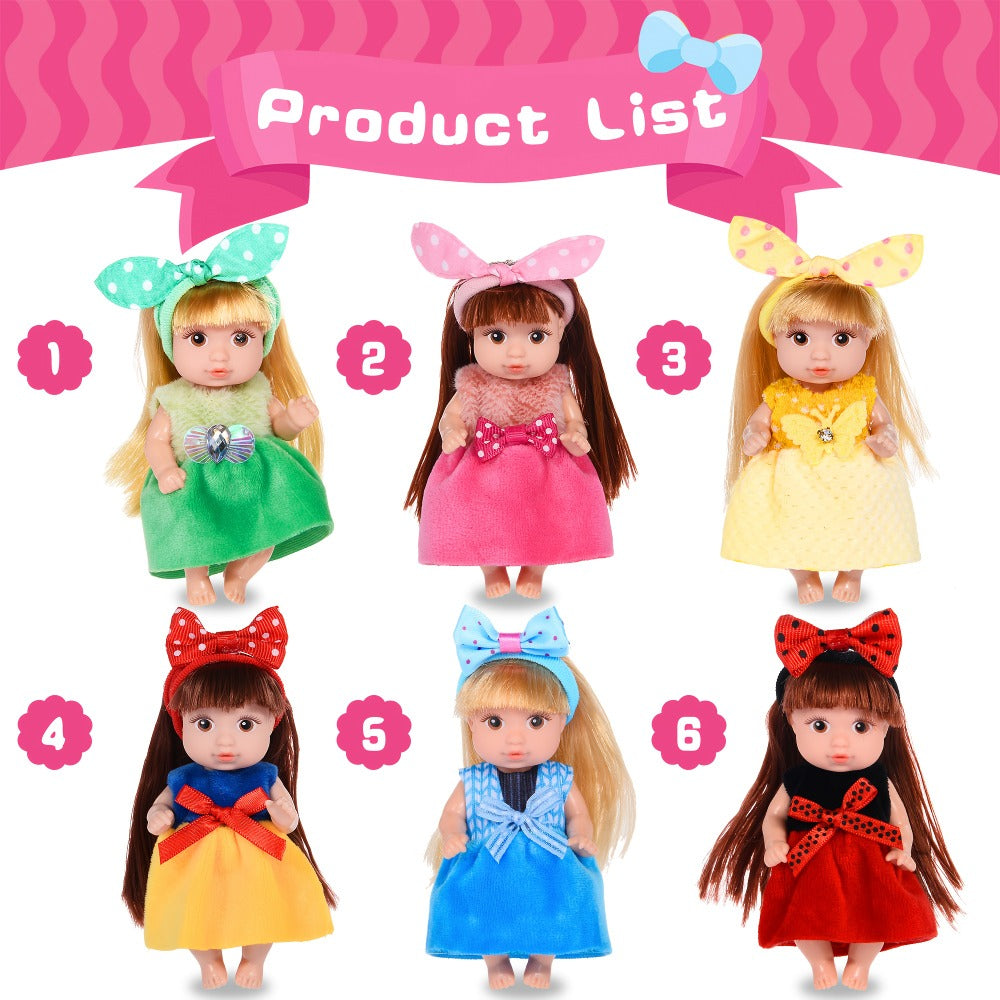 Mini Fashion Dolls 6 Pack 4 Inch Collectible Doll Set with Stylable Hair Rotatable Limbs & Cute Outfits — image 5