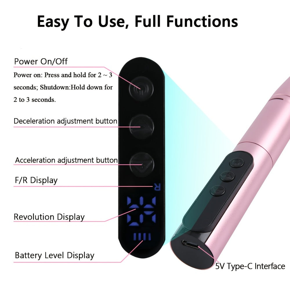 Electric Nail Drill 35000 RPM USB Rechargeable Pen with Digital Display and Three Color Options — image 10