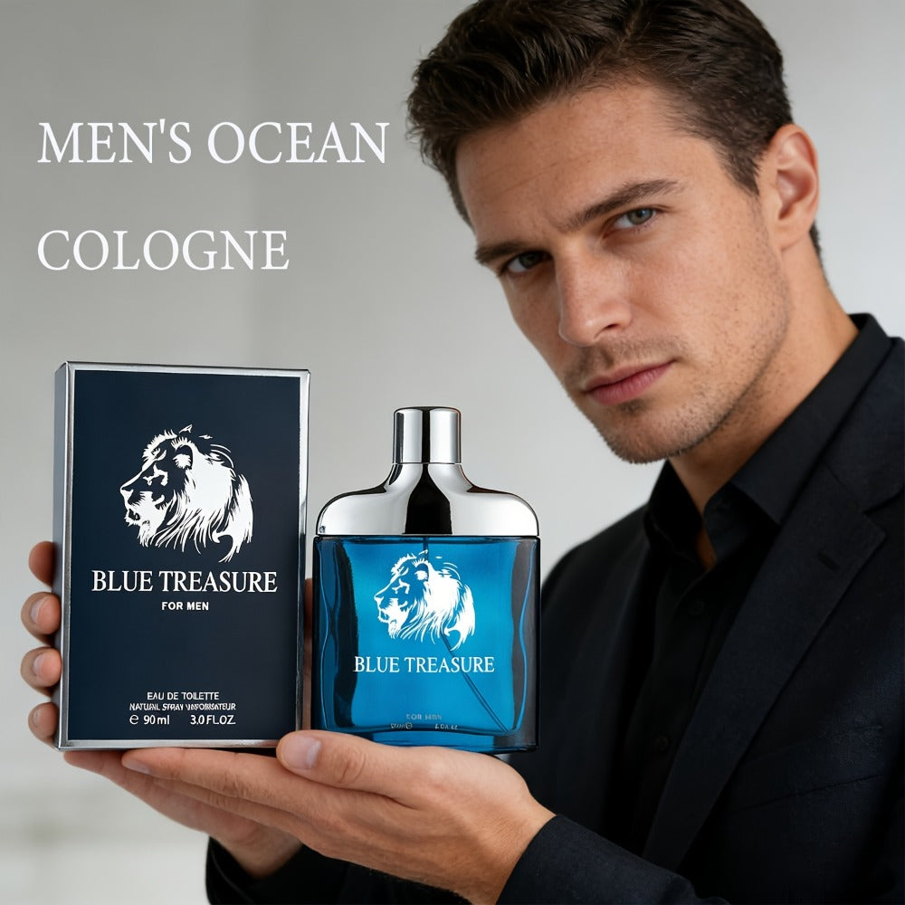 Eau de Parfum Men 90ml Cologne Spray Deep Blue Aquatic Scent Luxury Fragrance for Daily Wear Date Night Holiday Gift for Him 