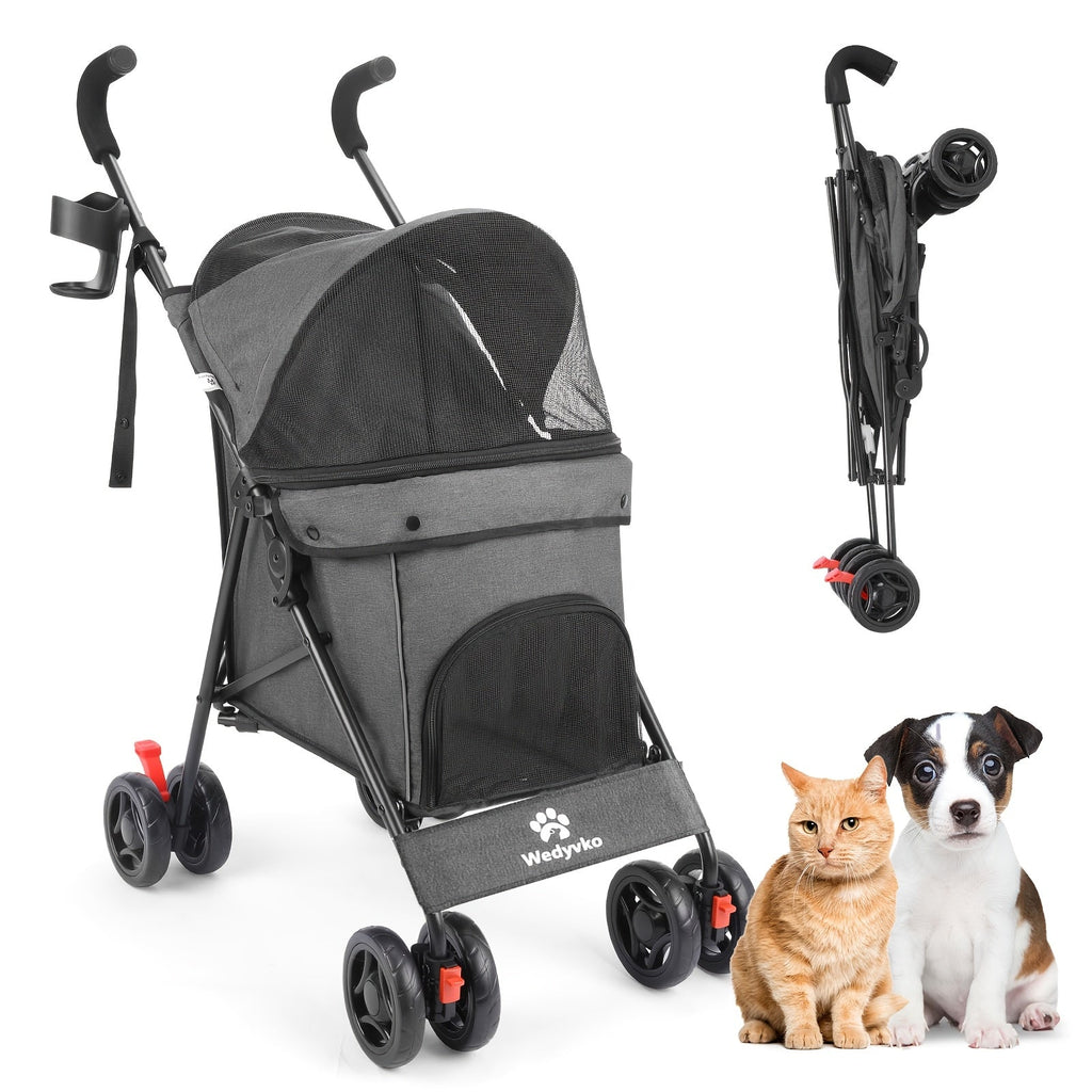 Compact Four-Wheel Pet Stroller with Dual Handles, Mesh Canopy, Lower Basket and Five Color Options — image 13