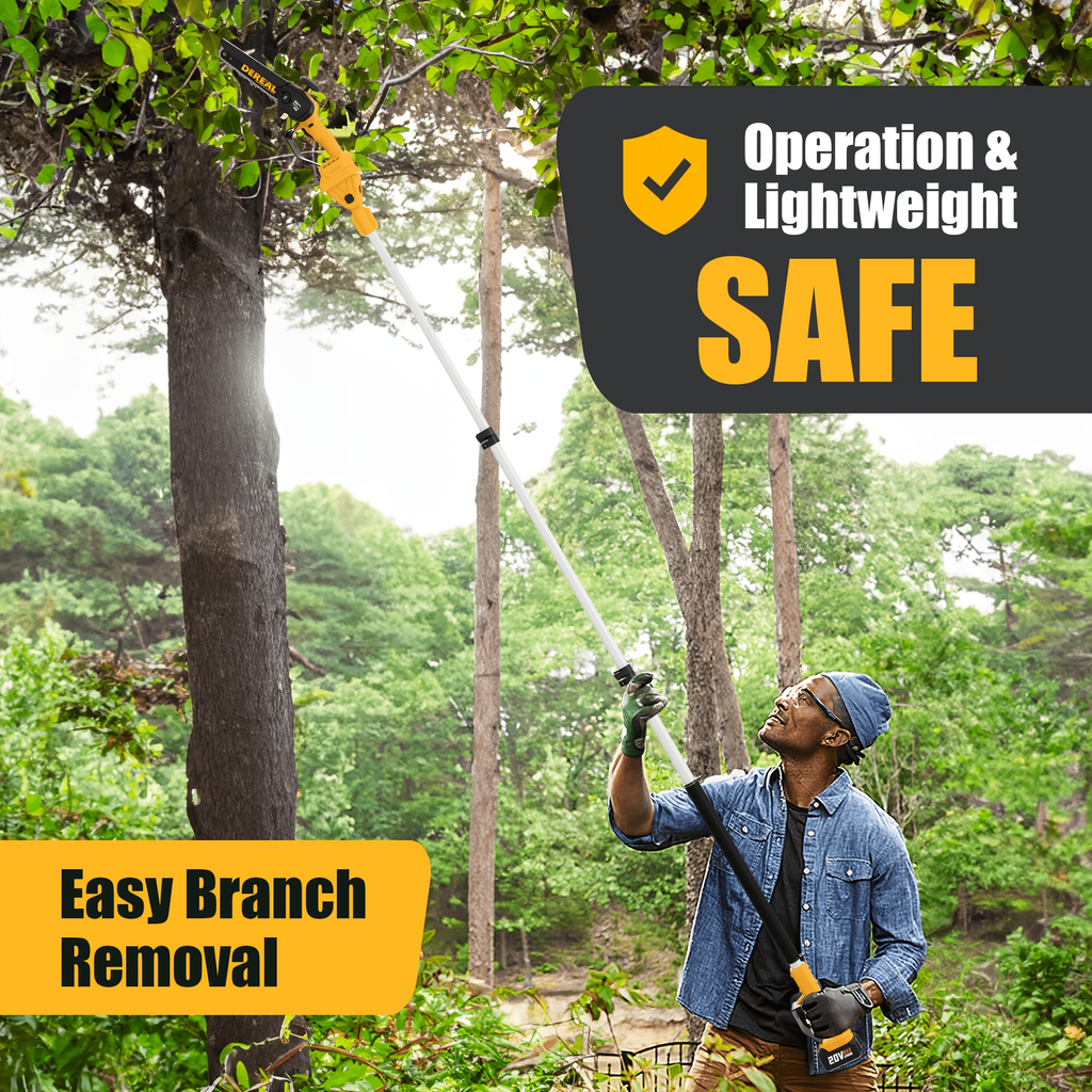 Electric Pole Saw 2-in-1 Cordless with 8" & 6" Chain, 20V 4.0Ah Battery, Adjustable Extendable Tree Pruner for Wood Cutting —