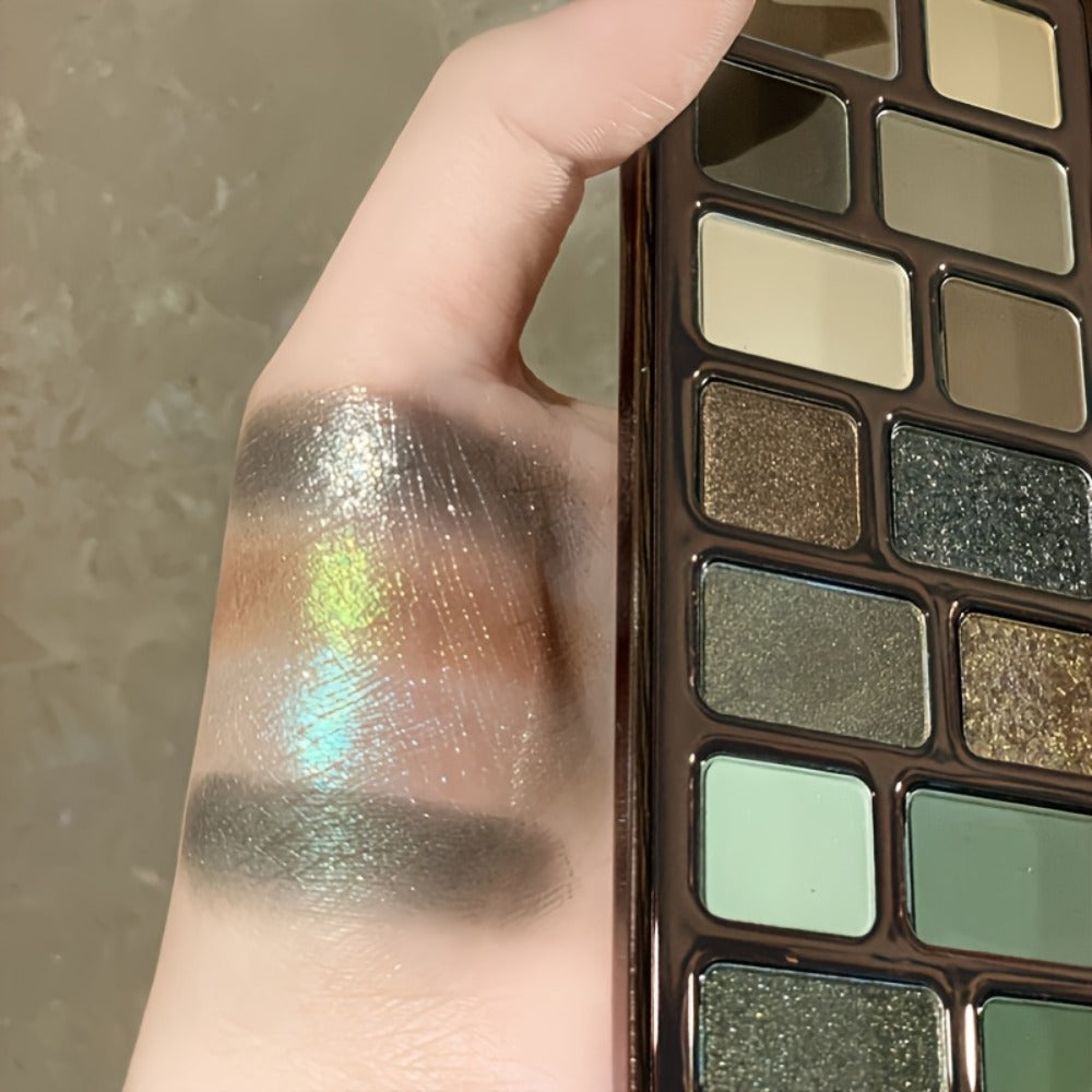 Eyeshadow Palette 16-Shade Brown and Green Compact with Matte, Shimmer and Glitter Finish Mix — image 10