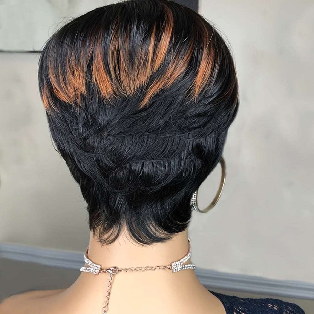 Synthetic Wig 4-Inch Layered Pixie with Bangs, Black-Blonde Look and Rose Net Cap for Daily Style — image 14