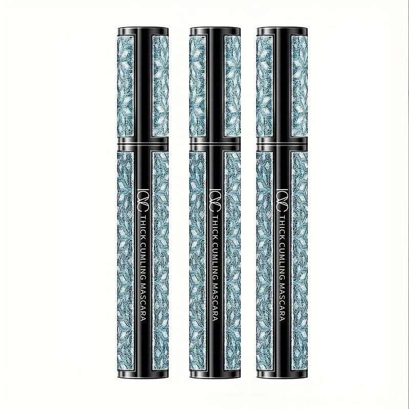 Black Mascara Three-Piece Set in Tall Silver Crystal-Pattern Tubes with Straight Black Bristle Wands — image 1