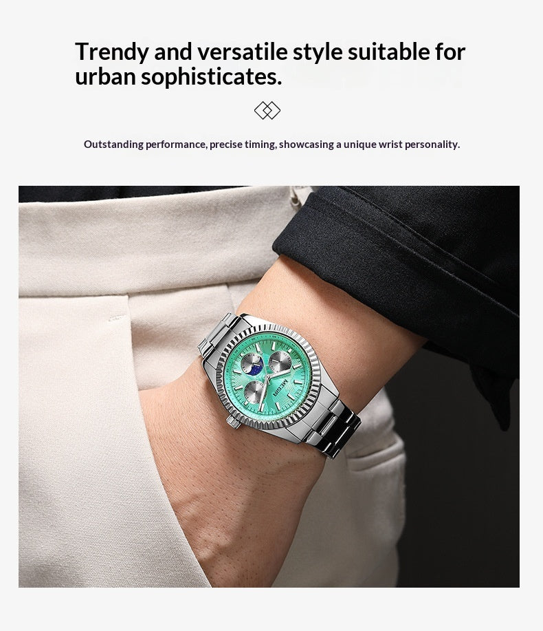 Lunar Phase Business Steel-Strap Waterproof Quartz Men's Watch