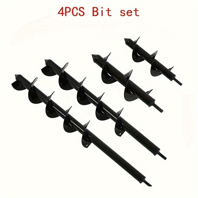 Four-Piece Garden Auger Bit Set with Straight Drill Shanks and Graduated Black Spiral Widths — image 6