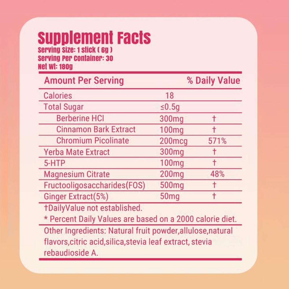 Dietary Supplement Stick Packs with Mirtyalyad Label, Berberine, Yerba Mate, 30 Sticks and 180g Net Weight — image 2