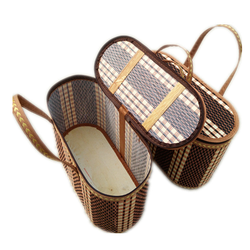 Woven Picnic Storage Basket with Fitted Checked Lid and Carry Handles, 14.17 x 6.3 x 10.24 Inches — image 2