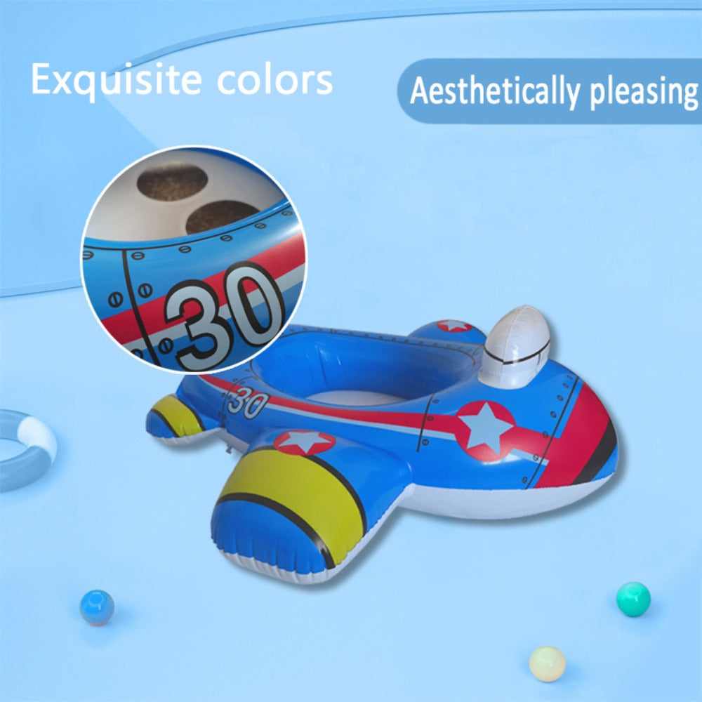Airplane-Shaped Inflatable Pool Float with Blue Printed Body, Center Opening, Wings, Tail and 33.46-Inch Length — image 5