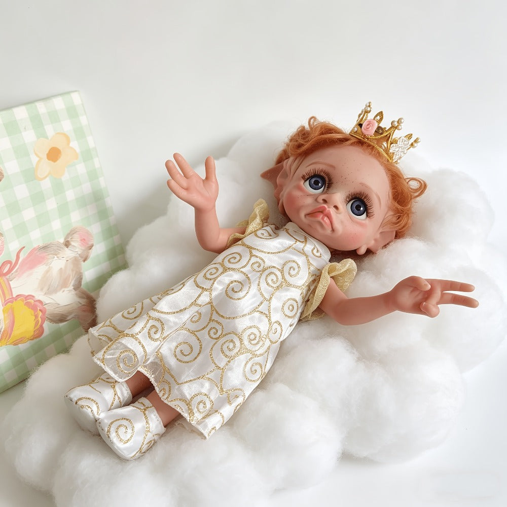 Fairy Elf Reborn Doll 15 Inch Vinyl Full Body Hand-Painted Collectible Art Doll with Wavy Hair & Crown — image 8
