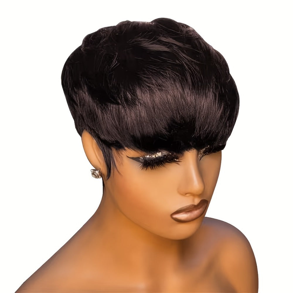 6-Inch Pixie Cut Human Hair Wig with Full Bangs, 180% Density and Black or Burgundy Color Selections — image 8
