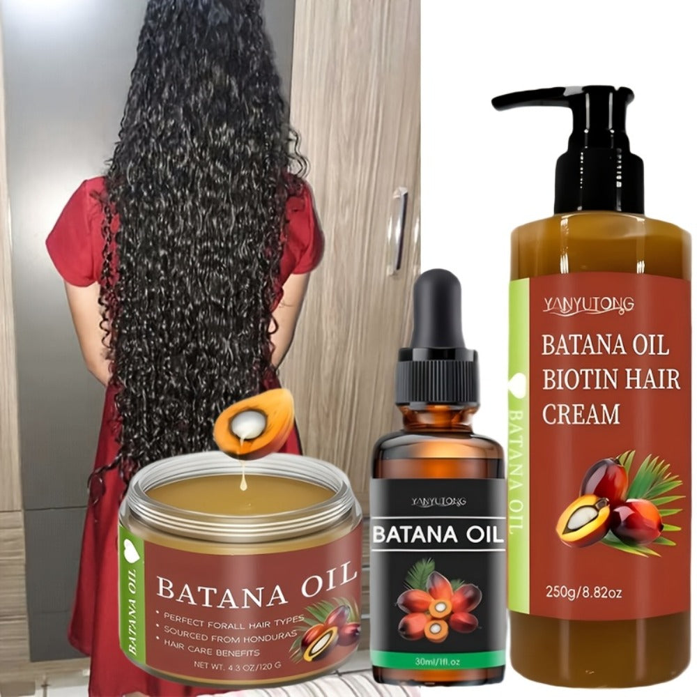Three-Piece Batana Oil and Biotin Hair Care Set with Pump Cream, Dropper Bottle and Balm Formats — image 5