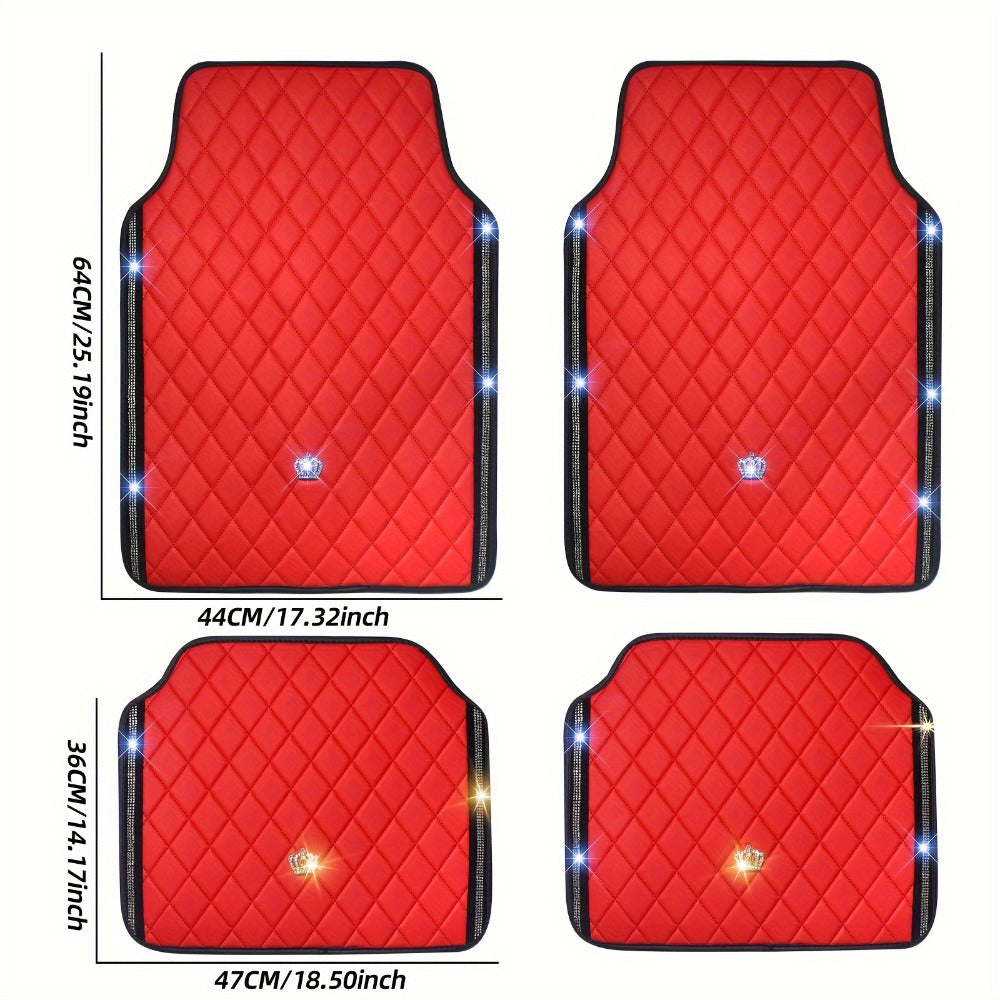 Quilted Crown Car Floor Mats, Four-Piece Set in Red, Black or Prismatic Embossed Style Options — image 7