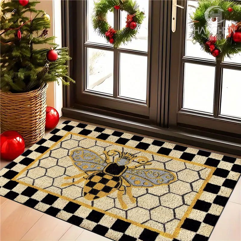 Bee Honeycomb Entryway Floor Mat with Black Check Border in Three Sizes from 15.74 x 23.62 to 17.71 x 47.24 Inches — image 8