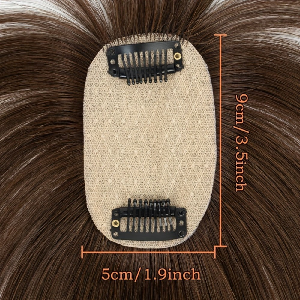 Hair Topper with Bangs Human Hair 5x9 Base Straight Clip In Crown Coverage Volume Booster, for Home, Travel and Salon Hair St