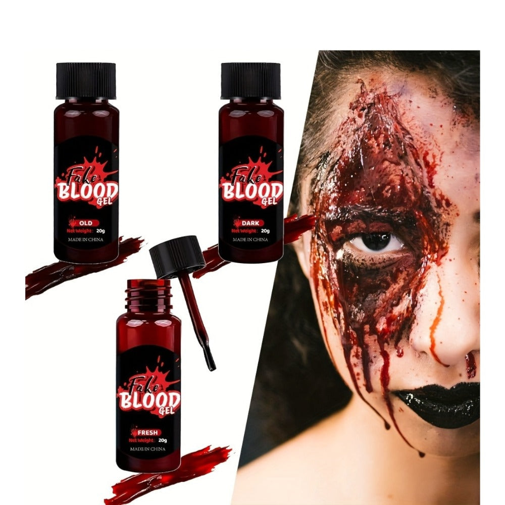 Fake Blood Makeup Kit 3pcs SFX Paste with Brush – Realistic Fresh Dark & Old Blood Special Effects Makeup for Halloween Zombi
