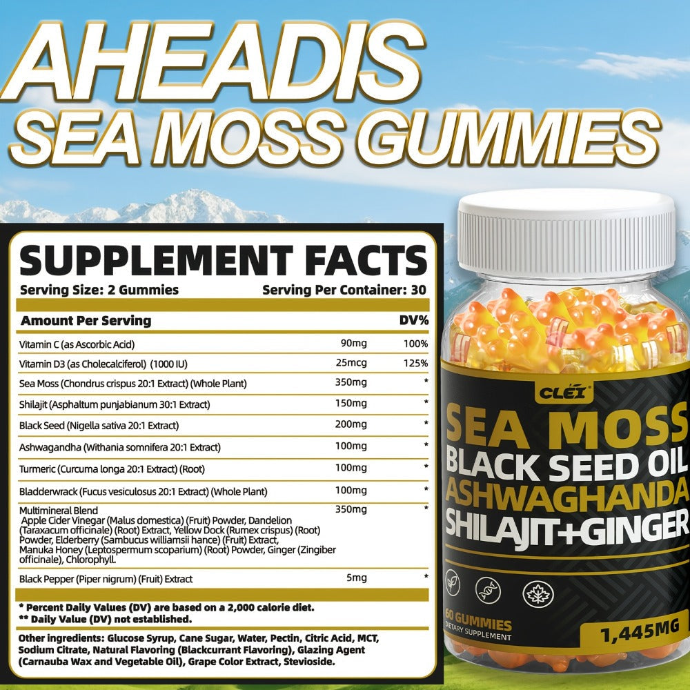 Immune Support Gummies with Sea Moss 1445mg, 10-in-1 Superfood Blend with Black Seed Oil, Ashwagandha — image 2