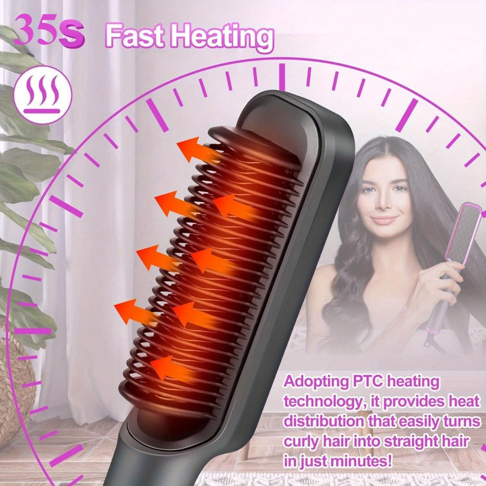 2-in-1 Hair Straightener & Curler LCD Display – 35-Second Fast Heat 4-Speed Temperature Anti-Scald Flat Iron Brush for Women 