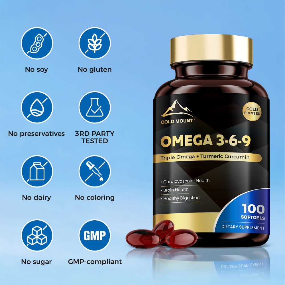 Omega 3 6 9 Supplement Softgels with Flaxseed, Fish Oil & Turmeric, Heart, Brain, Liver & Skin Support for Women & Men — imag